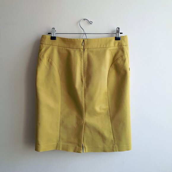 KENAR Pencil Skirt with Pokets and Back Slit in Ocre Yellow - Picture 2 of 16